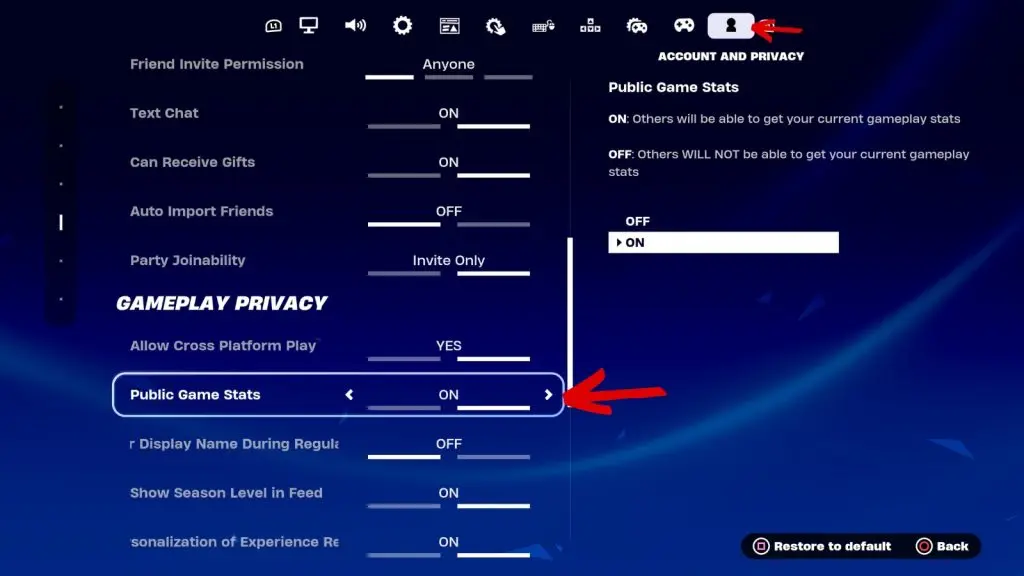 Fortnite Public Stats Setting