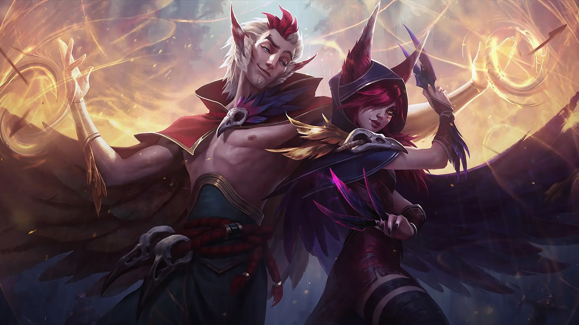 Xayah and Rakan splash art