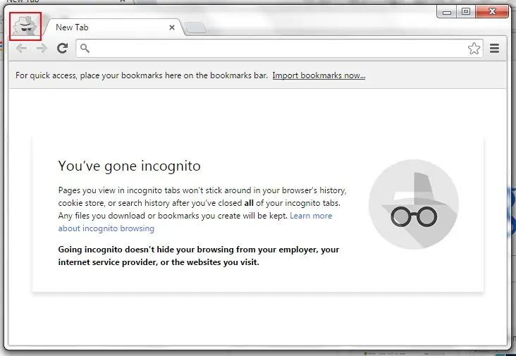 Warning page for Google Chrome Incognito Mode