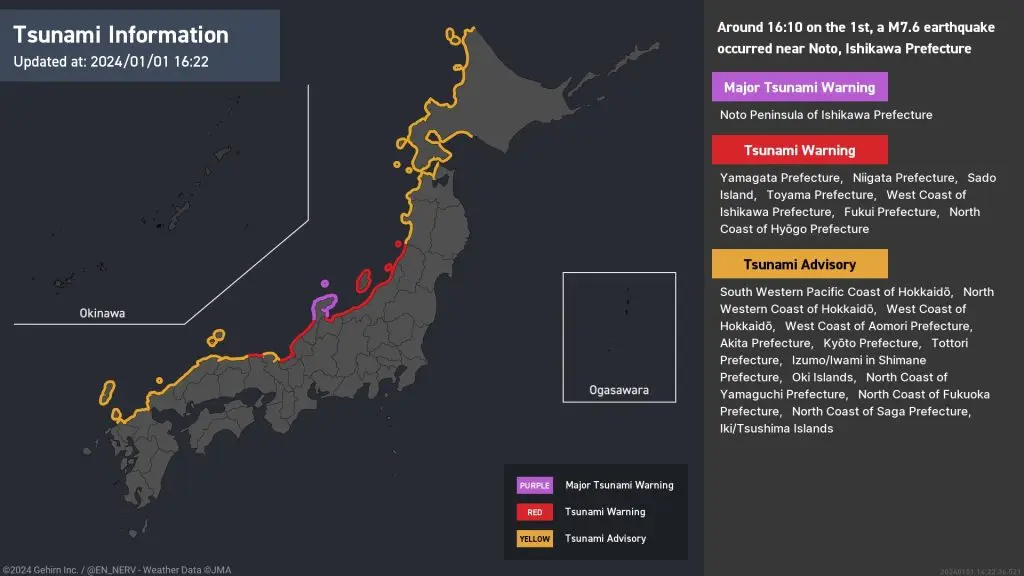 Tsunami warnings on the NErv Twitter account