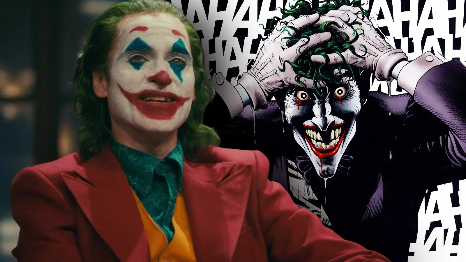 Joaquin Phoenix as the Joker and a still from The Killing Joke