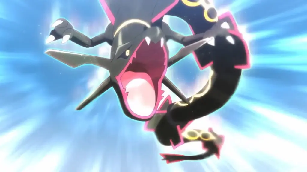 Shiny Rayquaza attacking in Pokemon Horizons anime