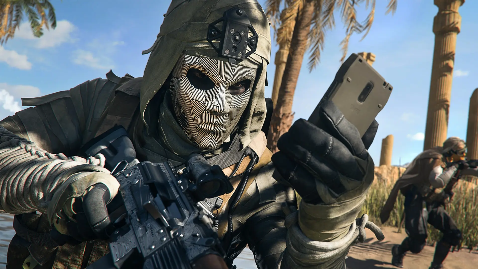 warzone operator using phone