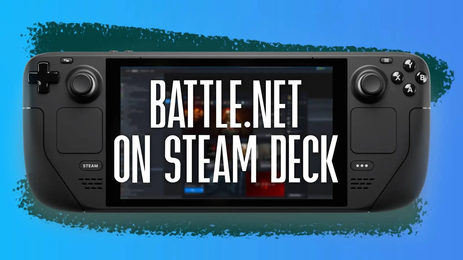 Image of the Steam Deck on a blue background.