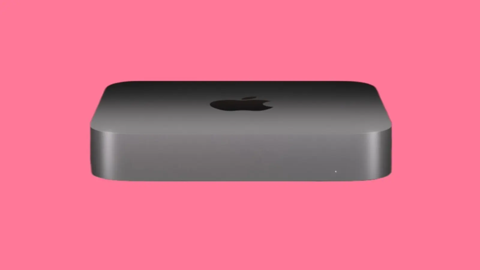 M1 Mac Mini on a pink background