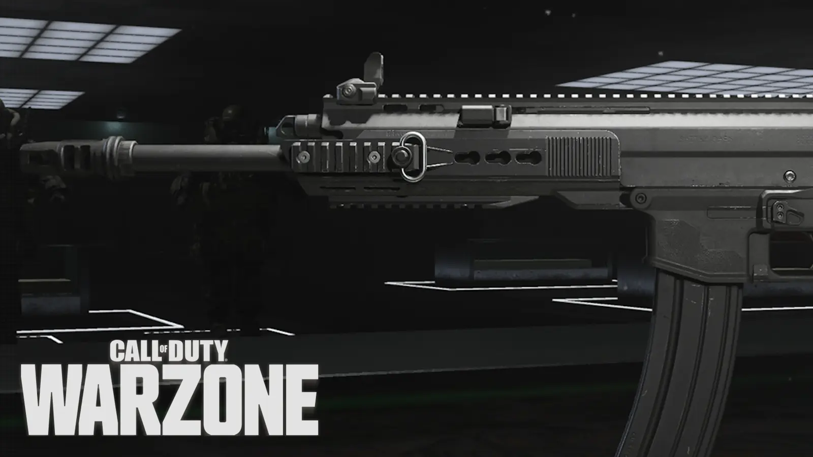 Sidewinder battle rifle with Warzone logo.