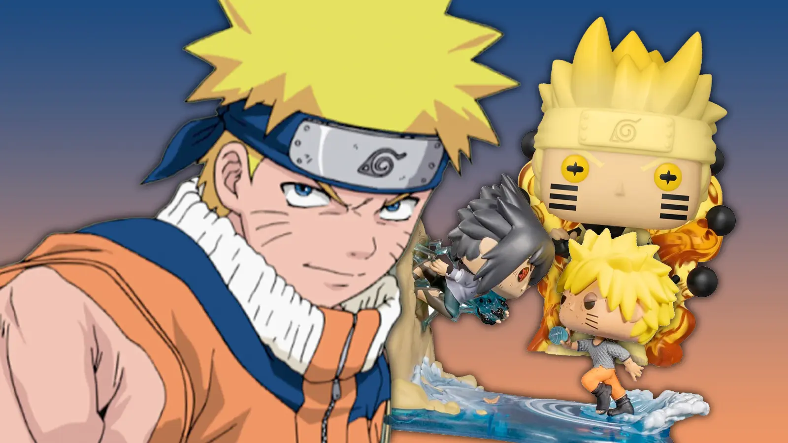 naruto in front of two naruto funko pops