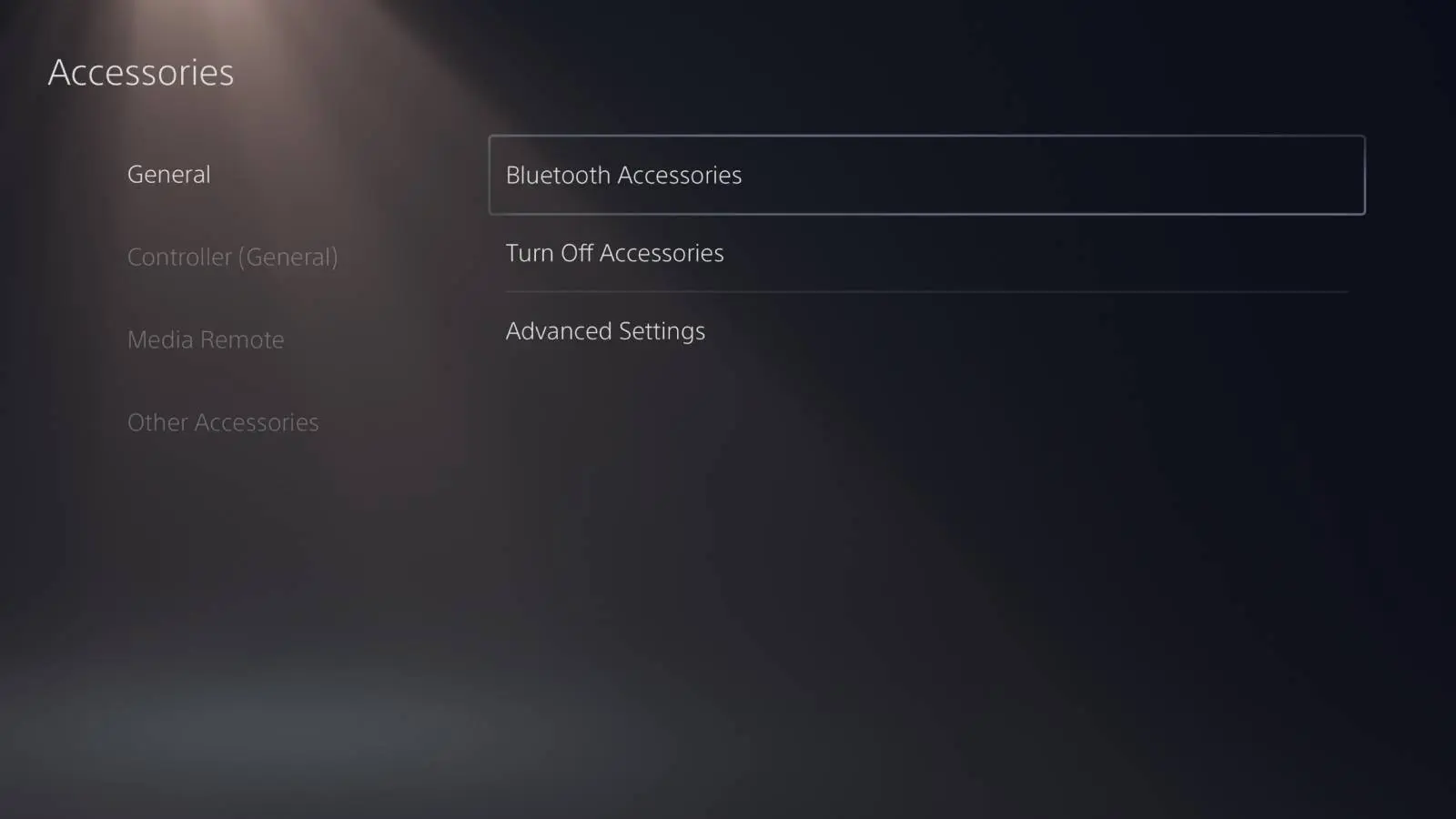 Screenshot of the PS5 console settings.