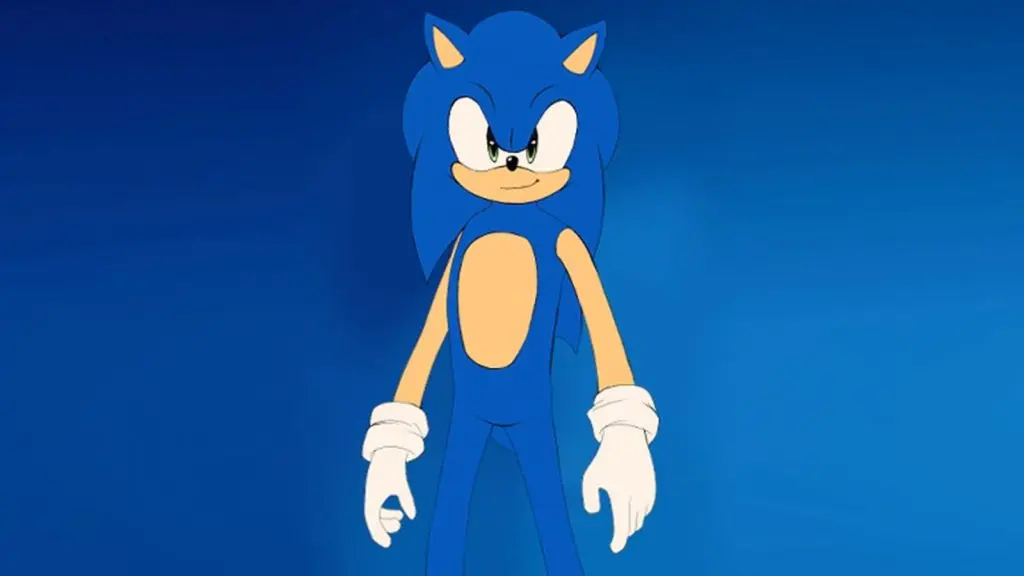 A fanmade Fortnite skin concept featuring Sonic the Hedgehog.