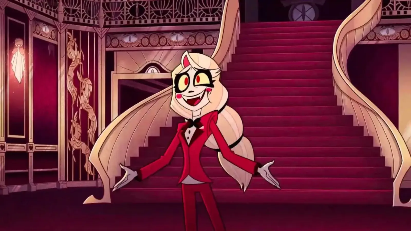 Charlie Morningstar in Hazbin Hotel lobby.