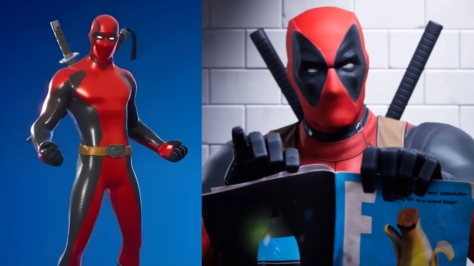 Makeshift and actual Deadpool skin in Fortnite