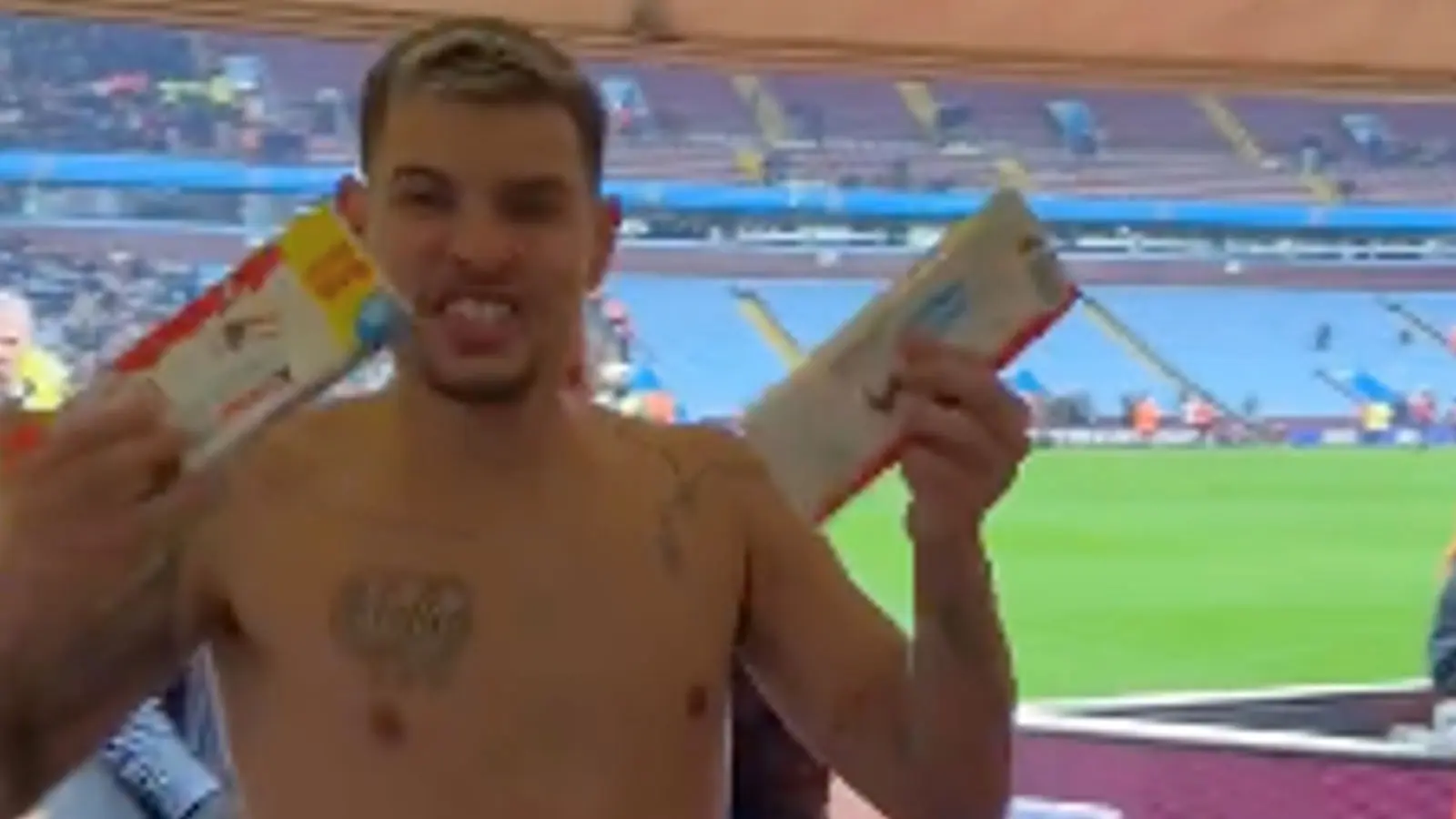 Newcastle midfielder Bruno Guimaraes with Kinder chocolate.