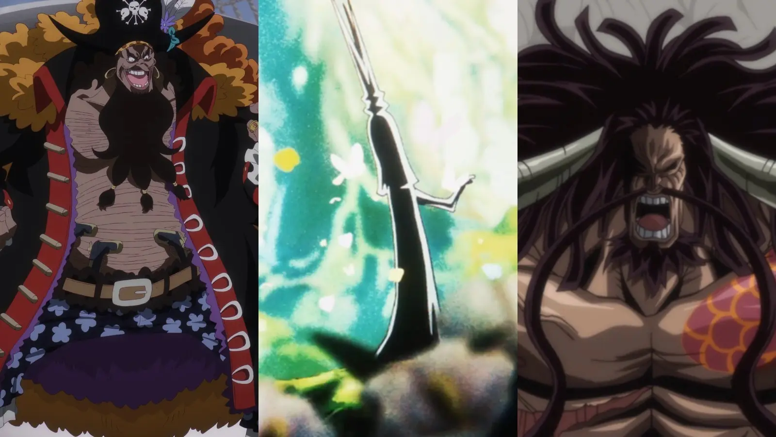 Blackbeard, Imu, and Kaido in One Piece