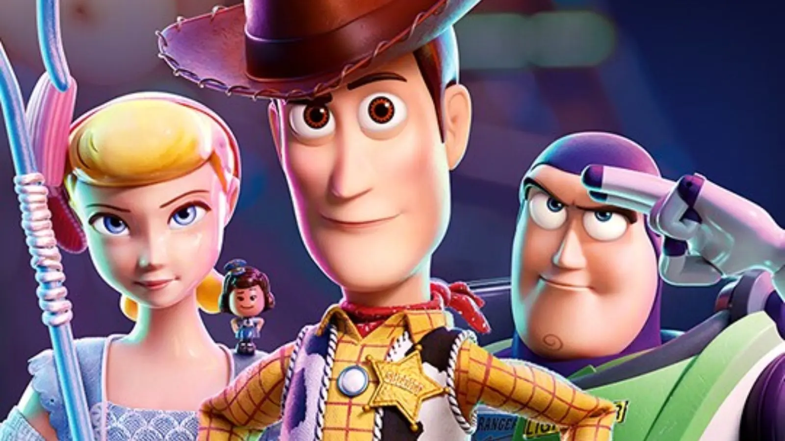 Woody, Buzz, and Bo Peep in Toy Story 4.