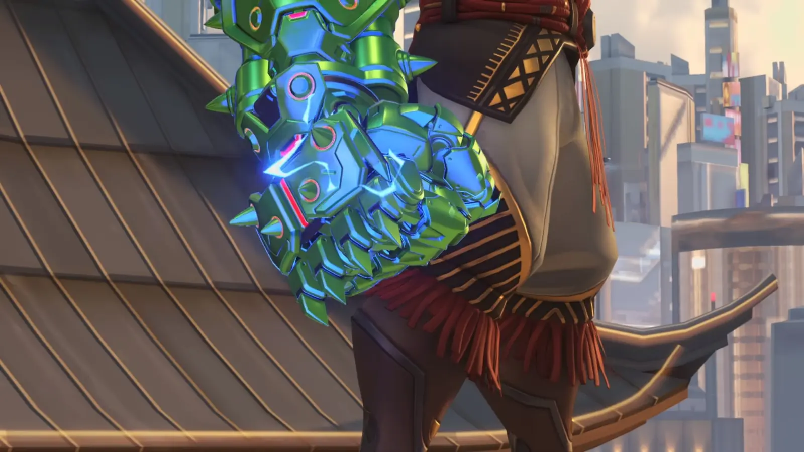 A screenshot featuring Doomfist with Jade Weapons in Overwatch 2.