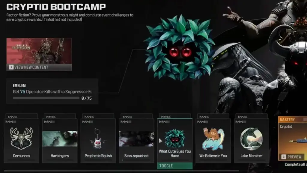 MW3 Cryptid Bootcamp rewards