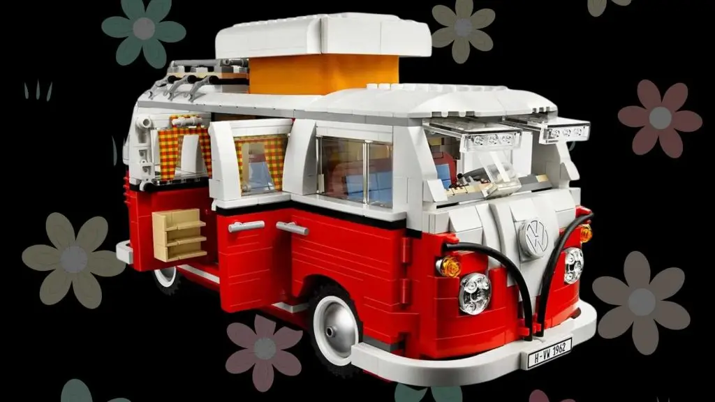 LEGO Volkswagen T1 Camper Van on a floral background