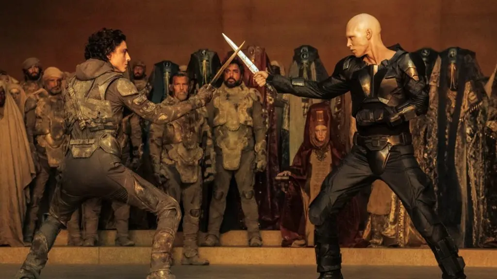 Hero and villain fight in Dune Part Two.