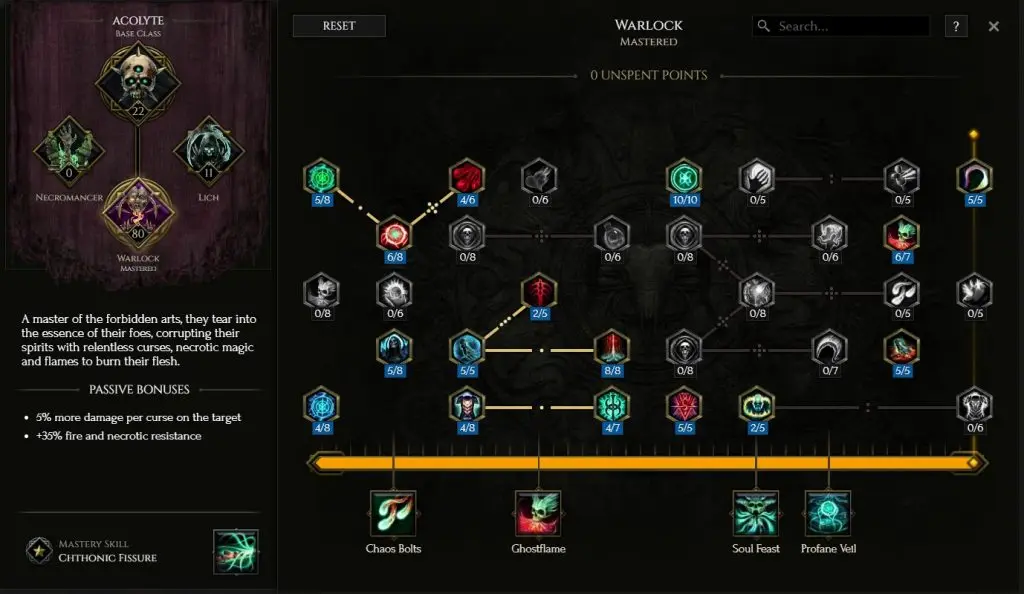 The Warlock Passive tree from Last Epoch