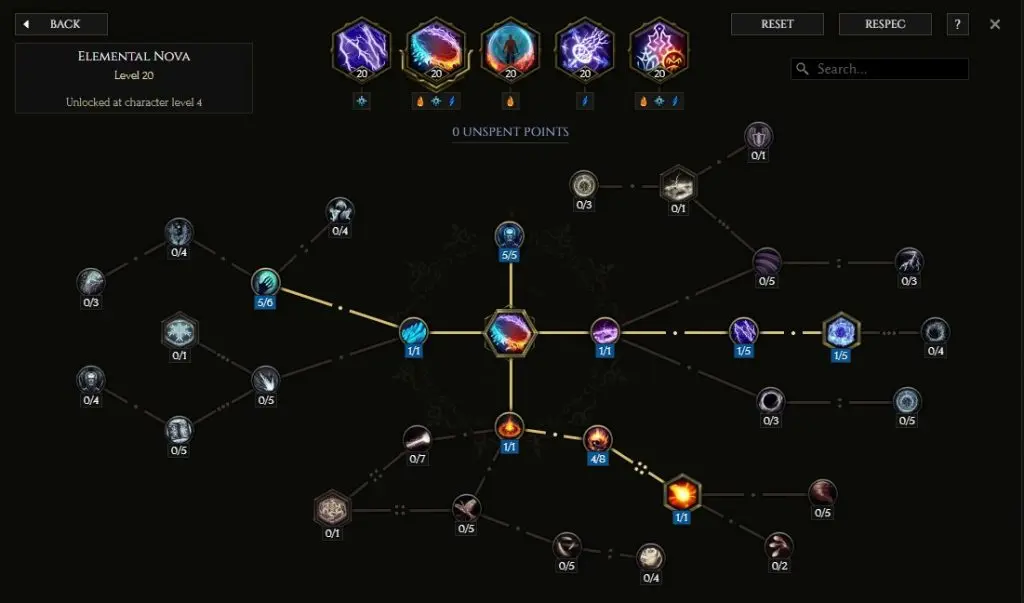 The Elemental Nova Skill tree