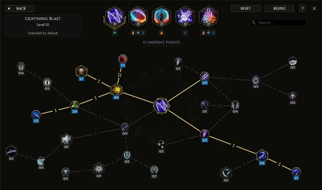 The Lightning Blast Skill tree