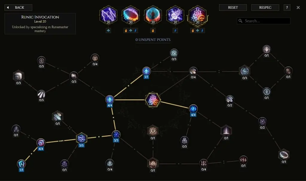 The Runic Invocation Skill tree for Runemaster