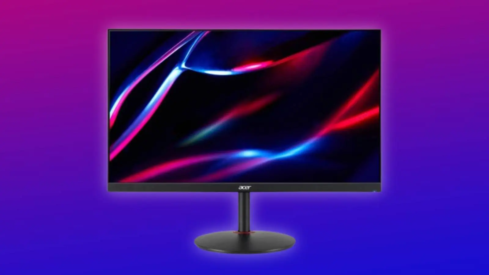 Image of the Acer Nitro 27" WQHD 2560 x 1440 PC Gaming IPS Monitor on a blue and pink background.