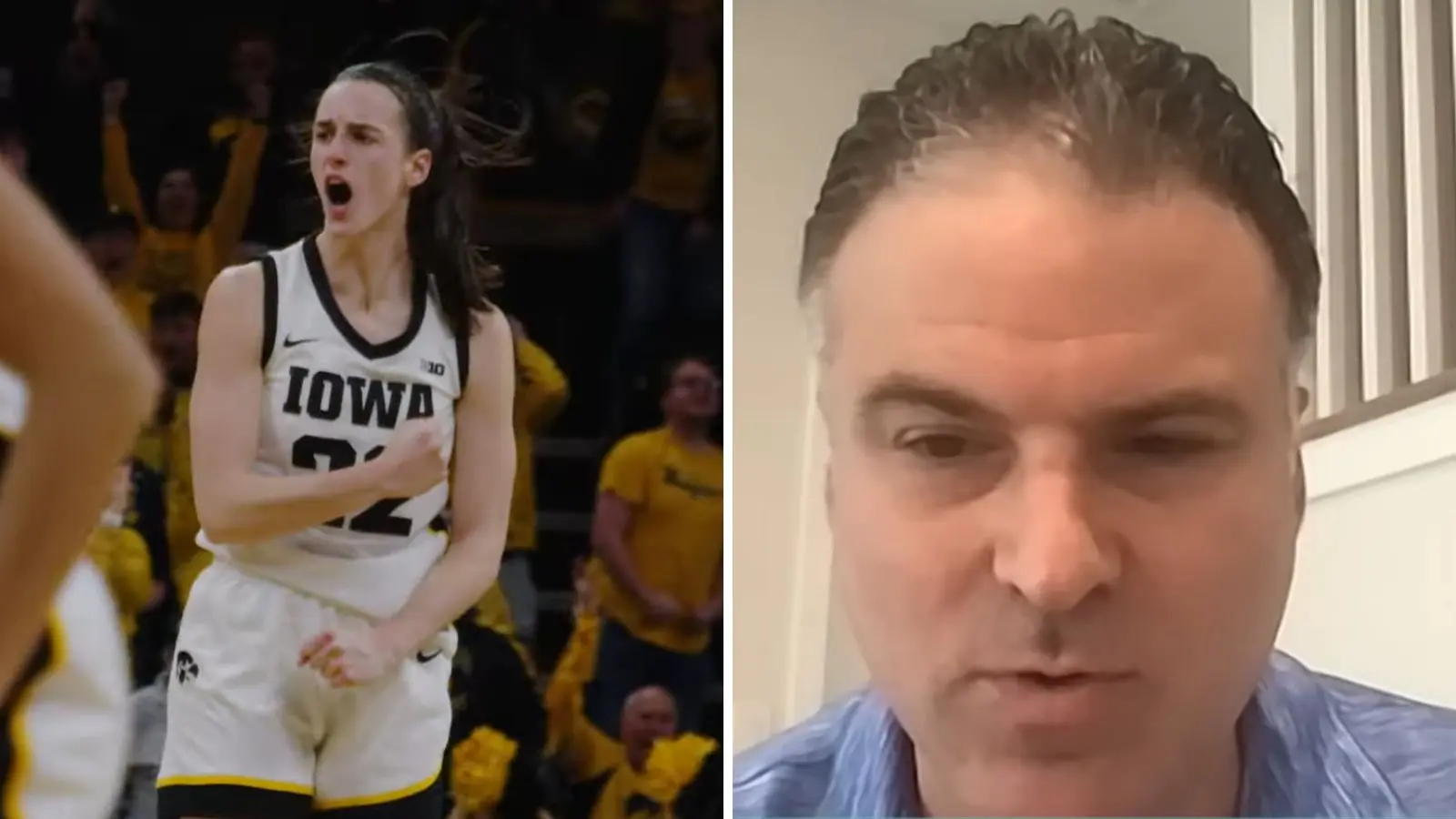 Iowa guard Caitlin Clark and sports reporter Darren Rovell