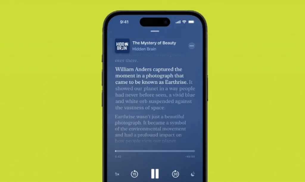 Image showing Apple podcast transcription feature in action