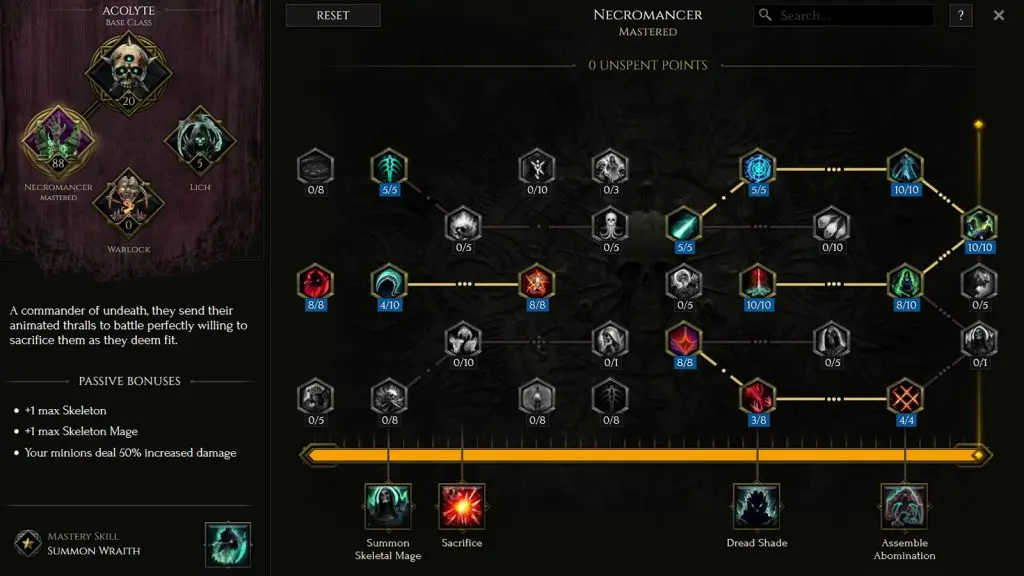 Passive ability choices for the Necromancer Mastery in Last Epoch