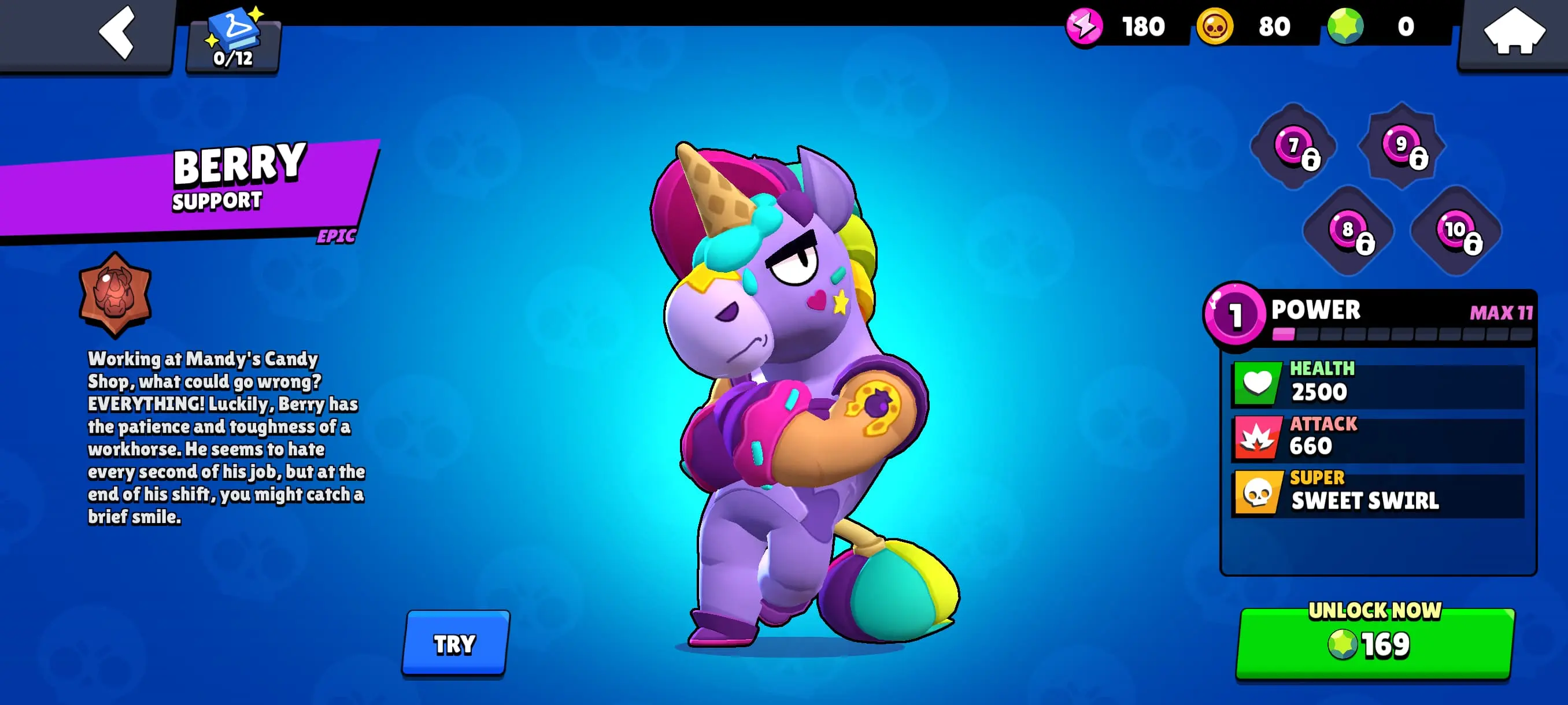 In-game screenshot featuring Berry in the Brawl Stars shop.