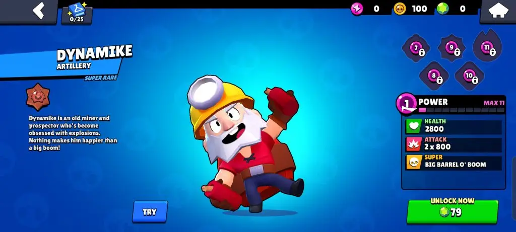 in-game screenshot of the Brawl Star store page featuring Dynamike.