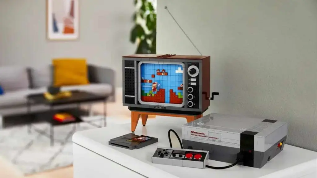 The LEGO Super Mario Nintendo Entertainment System on display