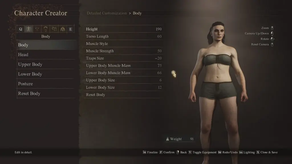 Dragon's Dogma 2 character creation selecting body type for strong woman