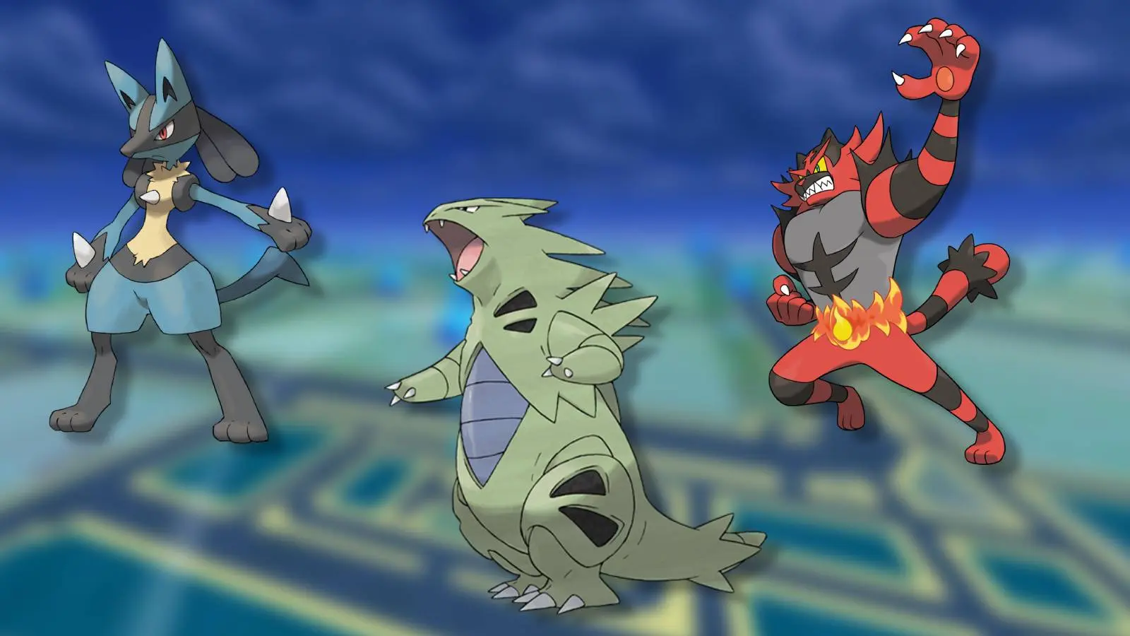 The Pokemon Lucario, Tyranitar, and Incineror are visible