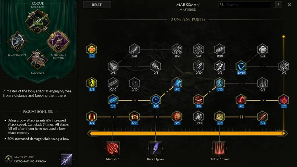 Last Epoch Marksman Passive skill tree