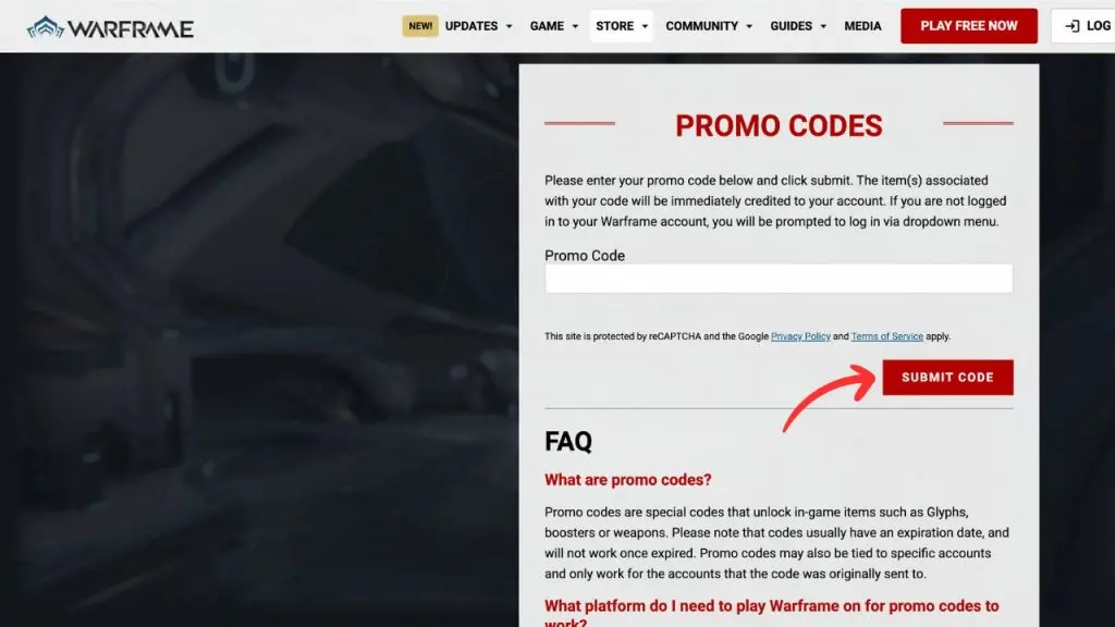 Redeeming Warframe promo codes