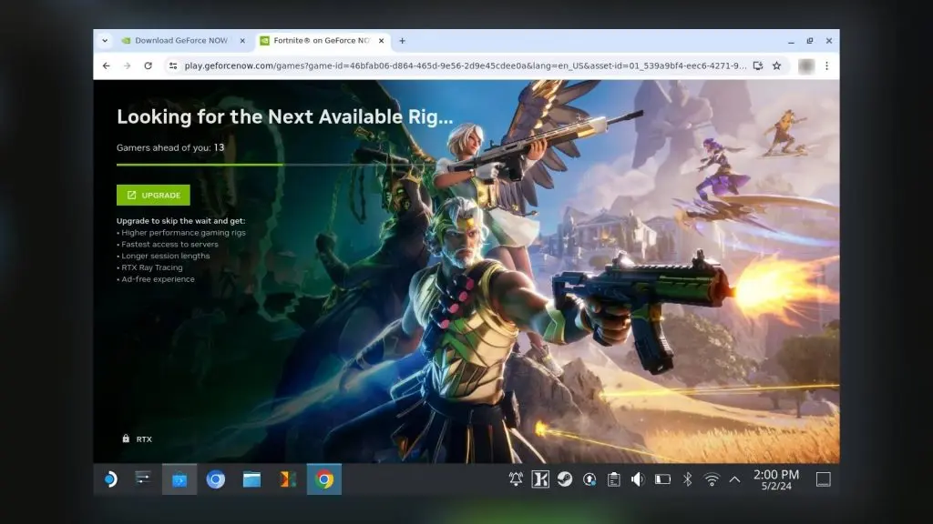 Screenshot of GeForce Now running on Steam Deck.