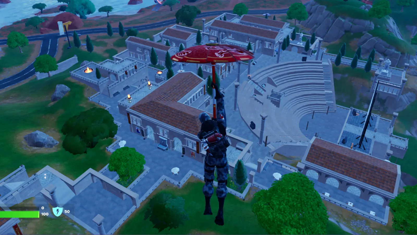 Fortnite player landing at Restored Reels.