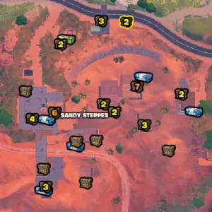 Sandy Steppes chest locations in Fortnite.