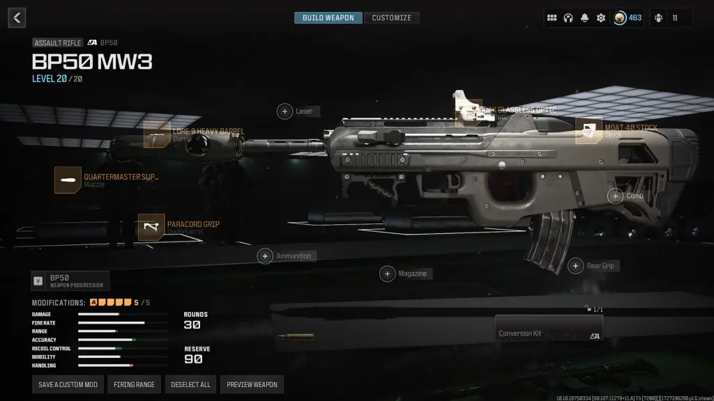 Screenshot of the best BP50 loadout in MW3.