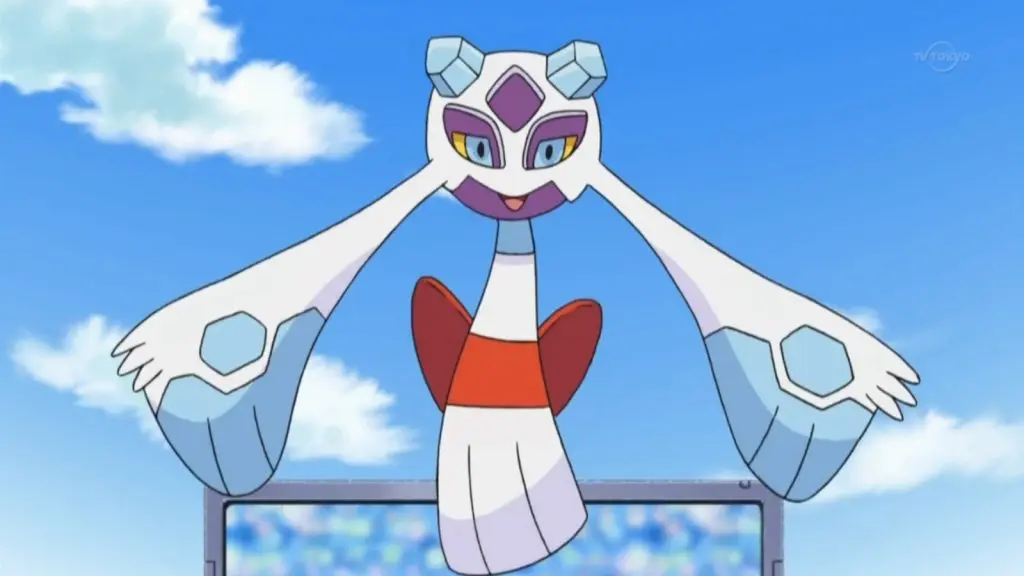 Froslass about to battle in Pokemon anime.