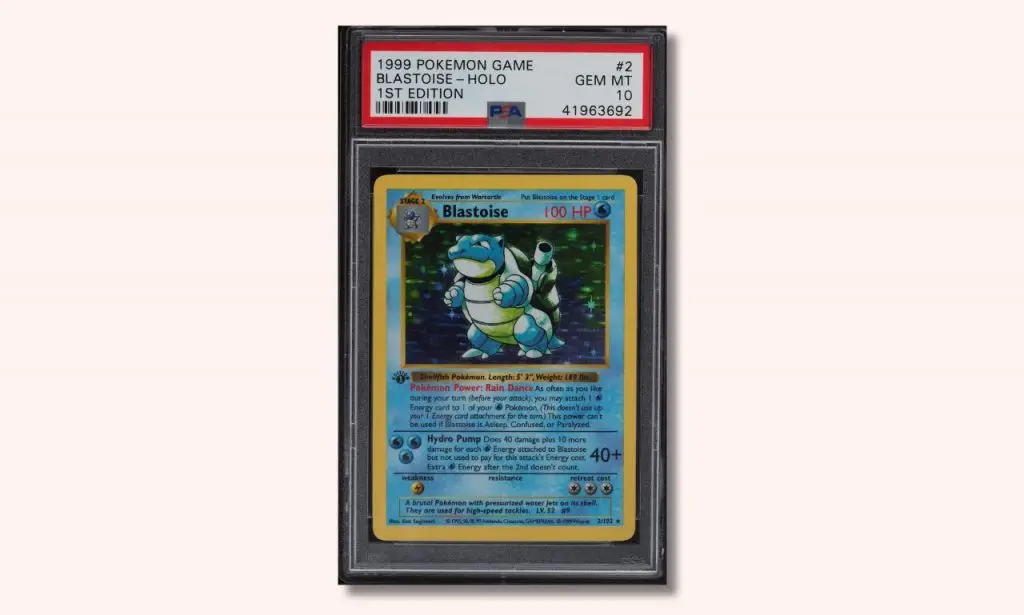 Blastoise Base Set Holo Pokemon card.