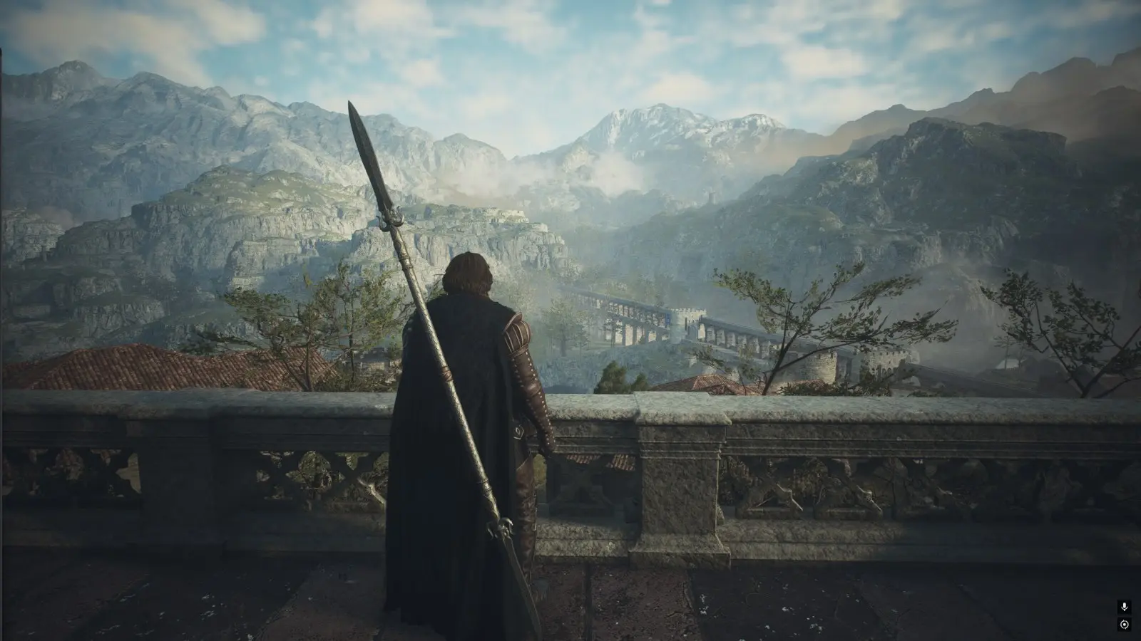 Dragon's Dogma 2 screenshot looking at the open world at a mountain range