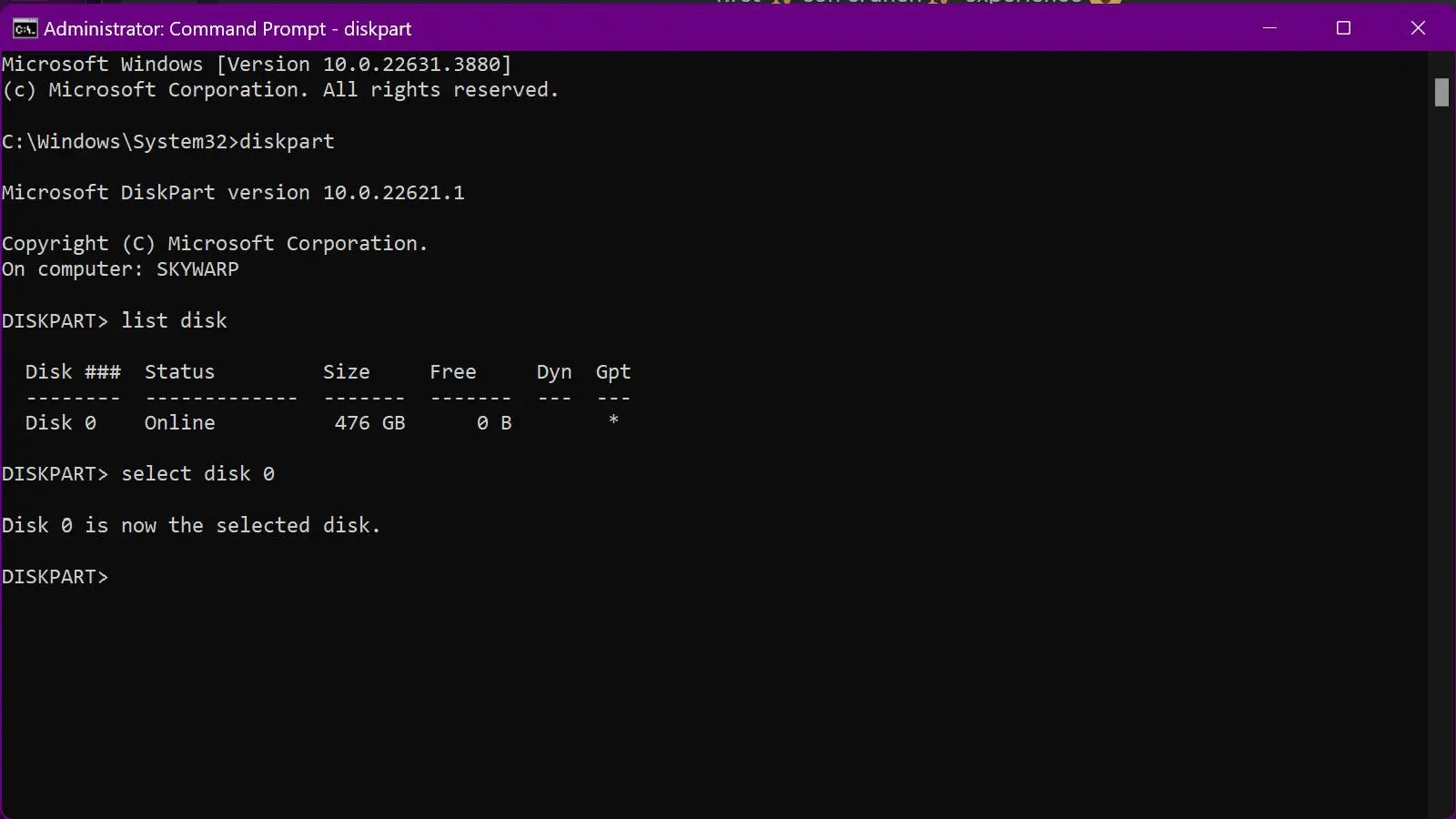 Disk Partition command line utility