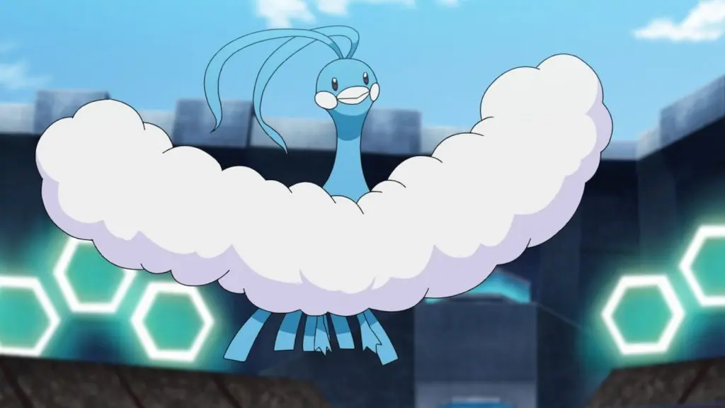 Altaria flying in Pokemon anime.