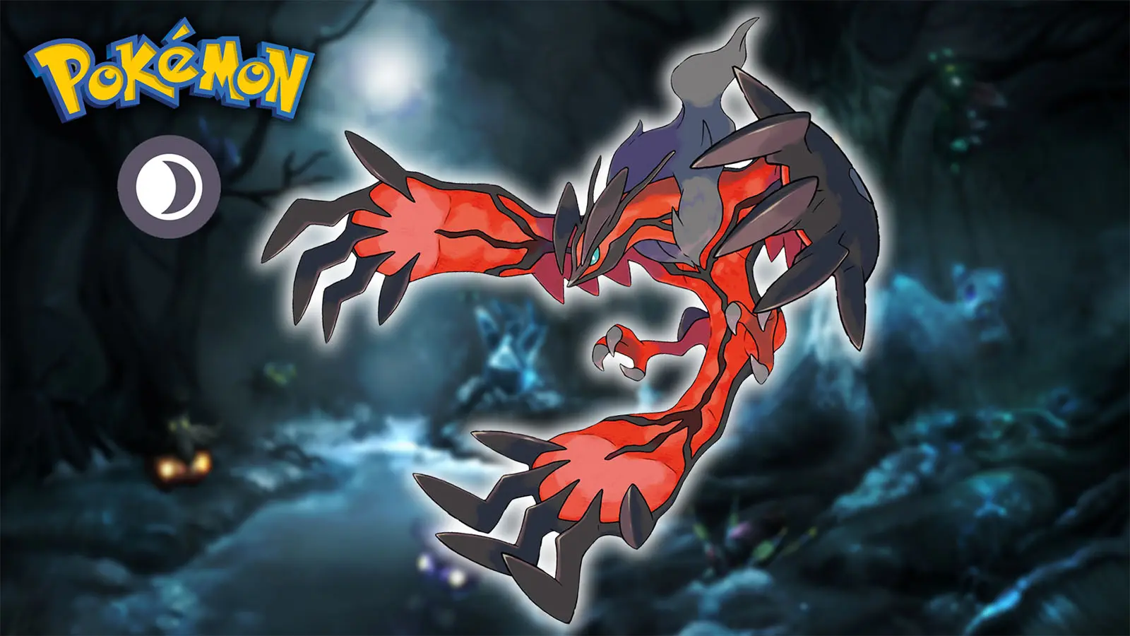 A dark type Pokemon in a haunted forrest