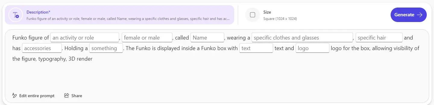 An image showing a prompt template to create Funko Pops.