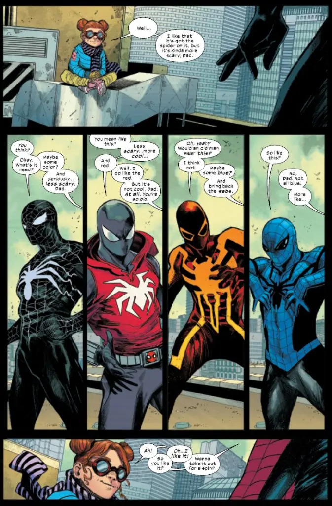 Ultimate Spider-Man Peter tries out his new costumes