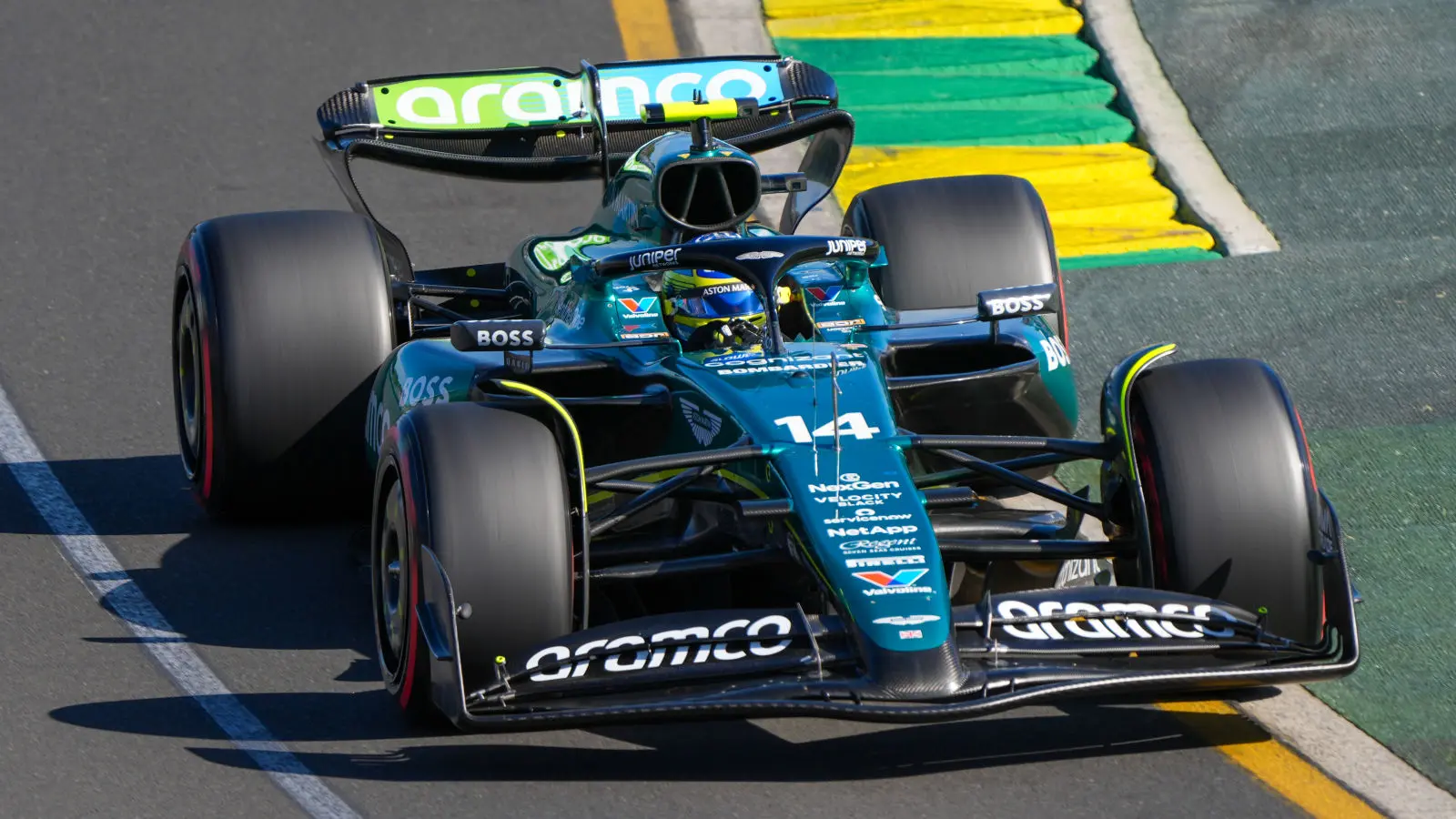 Fernando Alonso driving his Aston Martin during the Australian Grand Prix